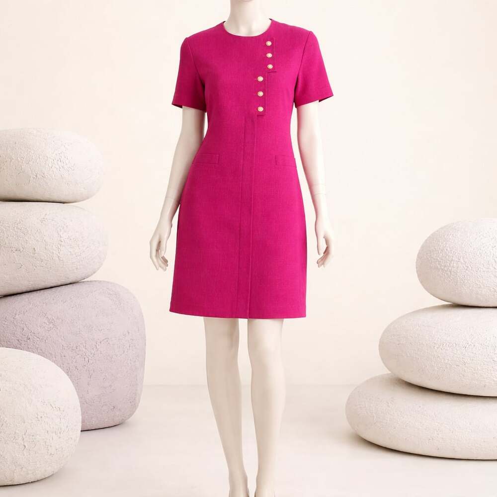 Kasper A.S.L. Petite Fuchsia Short Sleeve Button Front Sheath Dress Size 12P